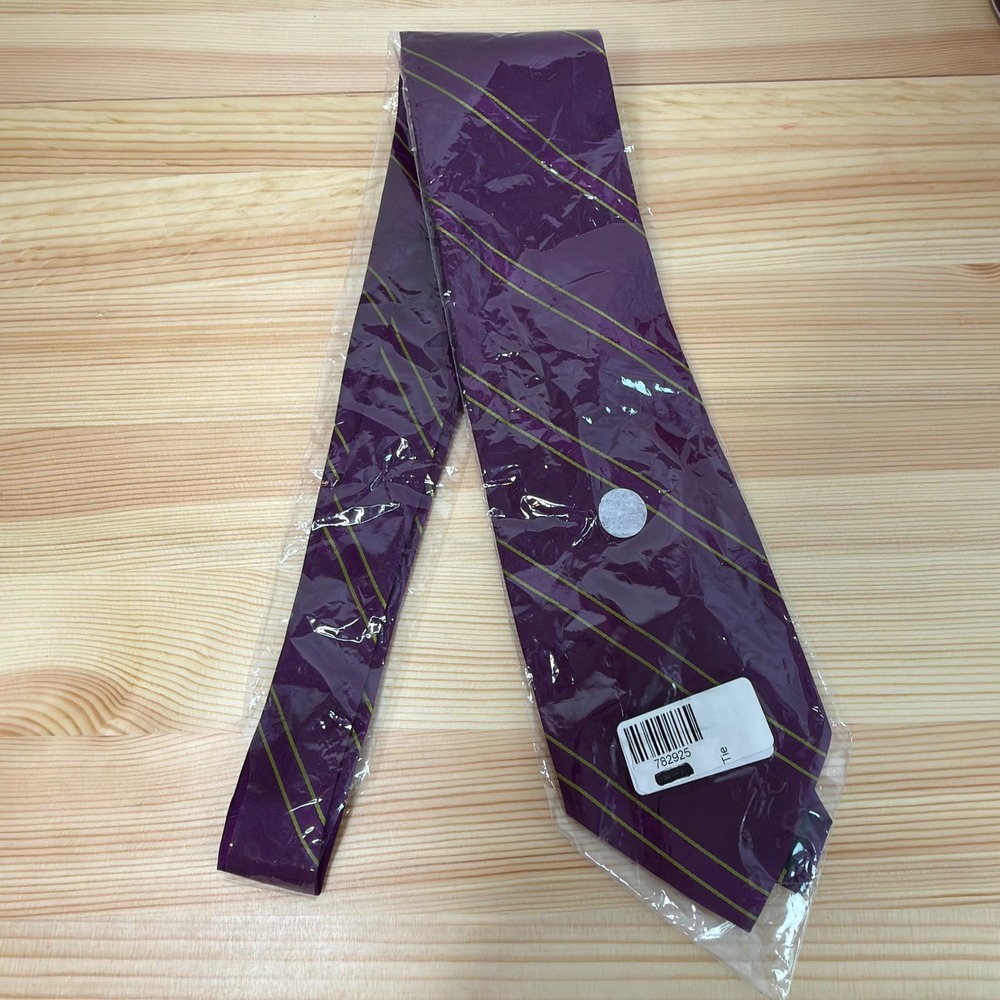 NWT Wolfmark Neckwear Tie Men Purple Gold Stripe 100% Silk Hand Made LSU Style - Picture 3 of 6